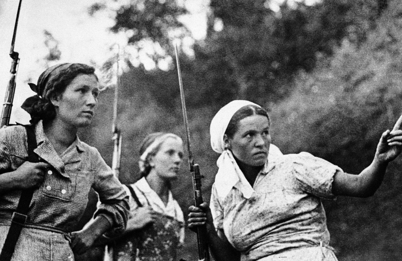“Soviet girls, collective farmers of a village somewhere in Russia, who joined Guerillas, are pictured on Sept. 19, 1941,” according to the AP Images caption.